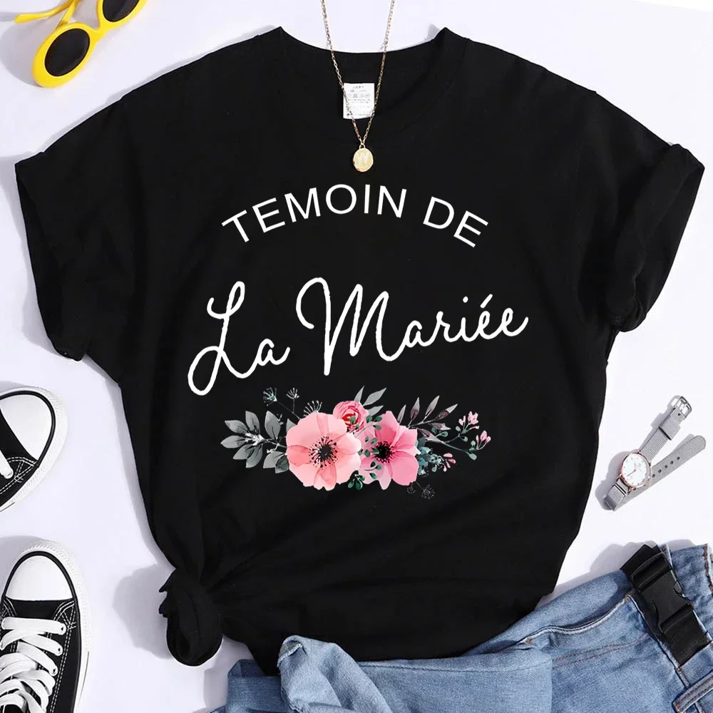 Temoin De La Mariee 여성용 꽃무늬 화환 신부 들러리 티셔츠, 팀 신부 티셔츠, 웨딩 파티 상의, 신부 샤워 선물