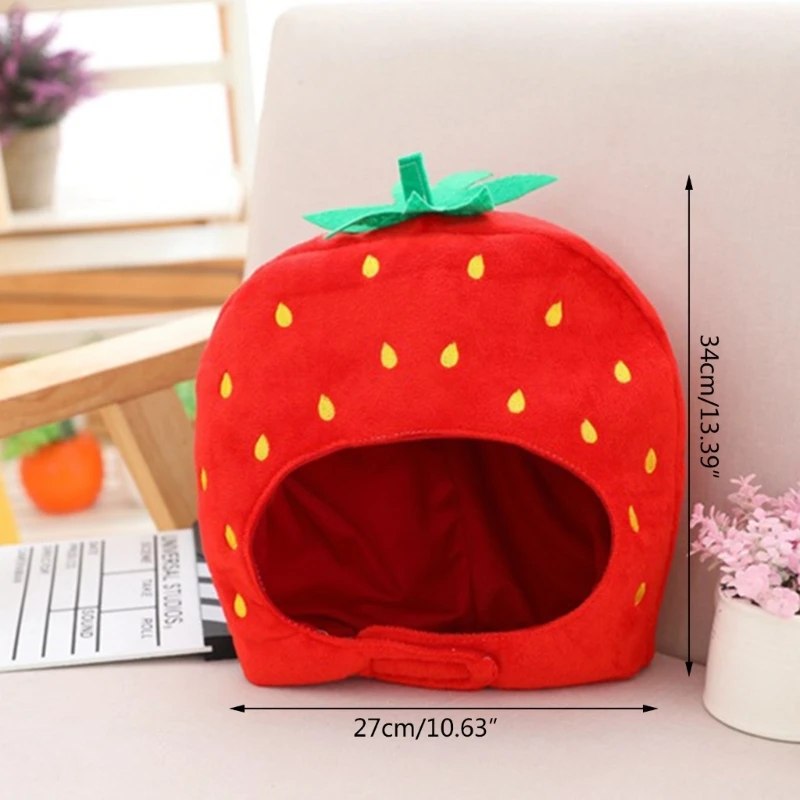 Cosplay Hat Plush Strawberry Hat Scarf Earflap Soft Winter Warm Full Headgear for Women Men Kids Novelty Cosplay Costume
