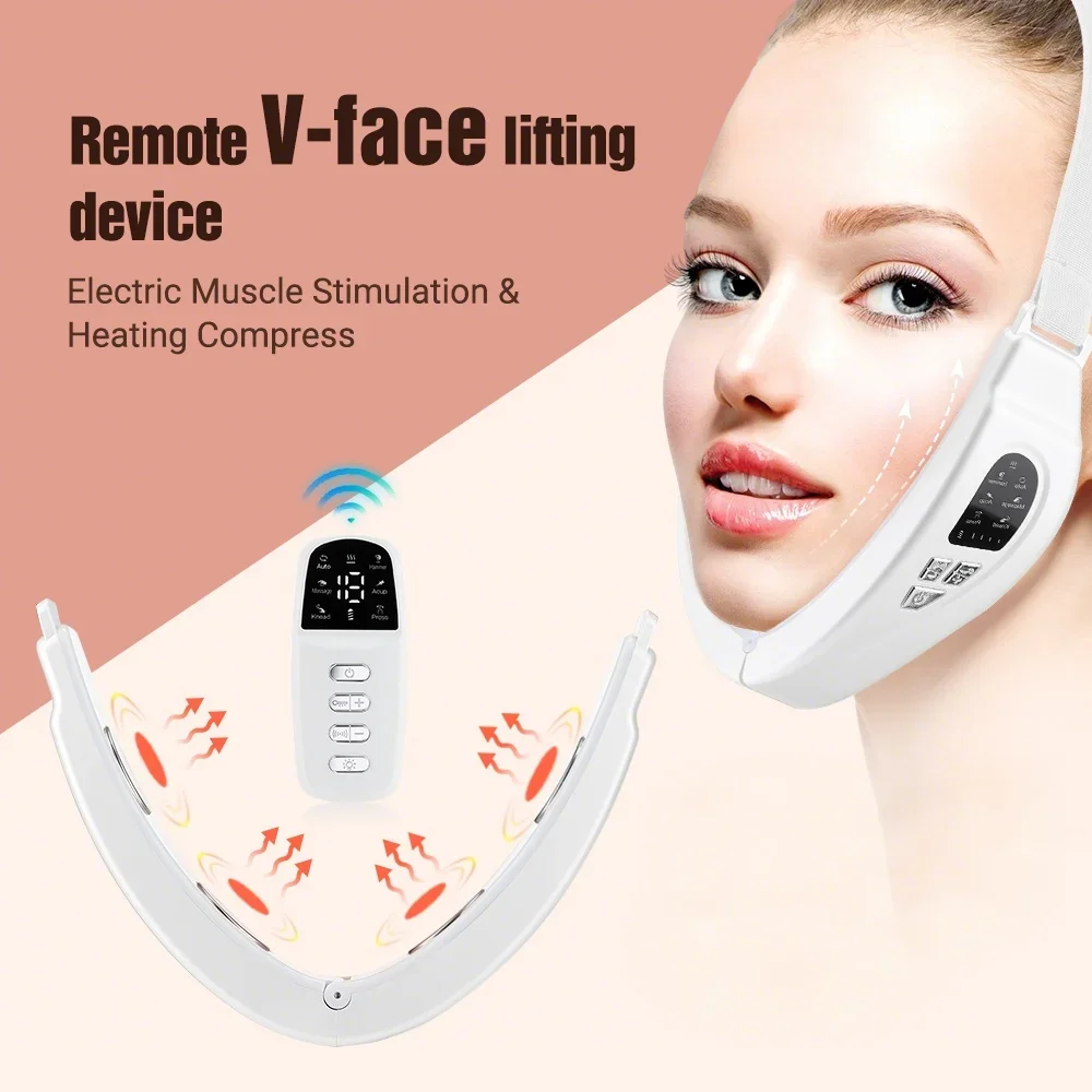 Facial Massager Electric Face Slimming Device Double Chin V Shape Lift Belt Hot Compress Face Vibrate Slimming Massager With Remote Control