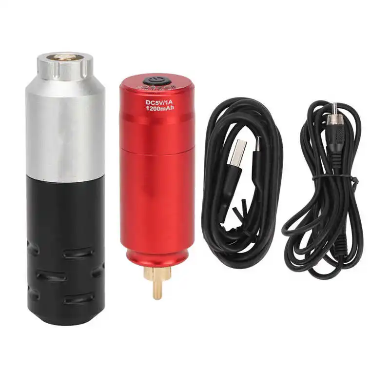 

Silver Tattoo Machine Eyebrow Lip Pen Red Wireless Power Supply Tattoo Machine Kit with Clip Cord