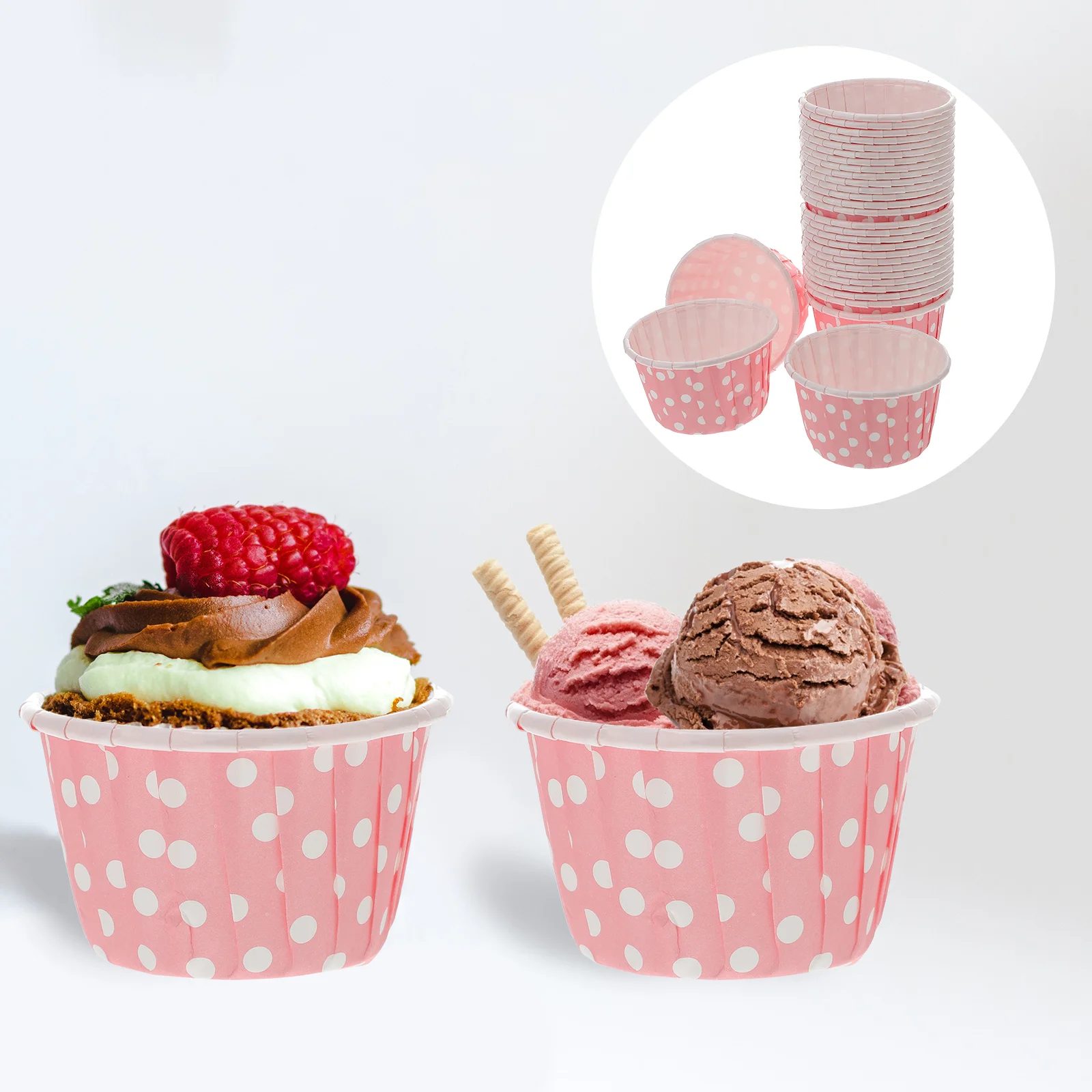 50 Pcs Pink Disposable Cups Disposable Dessert Bowls Hot Cold Food Ice Cream Bowls Food Storage