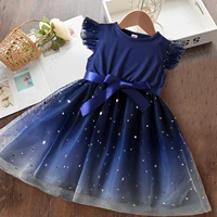 Girls Summer New Flying Sleeves Sequins Mesh Dresses for Kids Girls 2024 Children's Princess Dress 2-6 Yrs Baby Girl Casual Wear 1