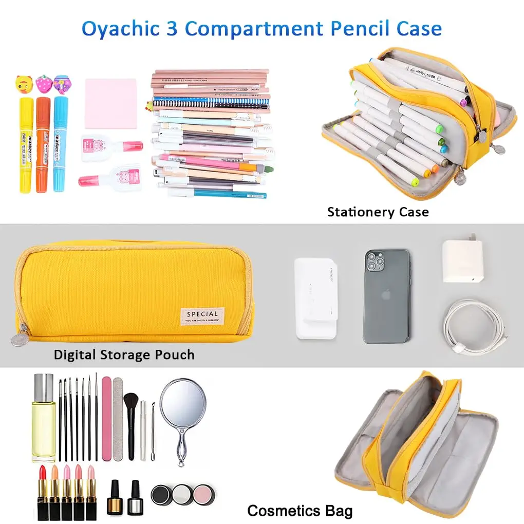 Spacious Triple-Section Pencil Case & Stationery Organizer