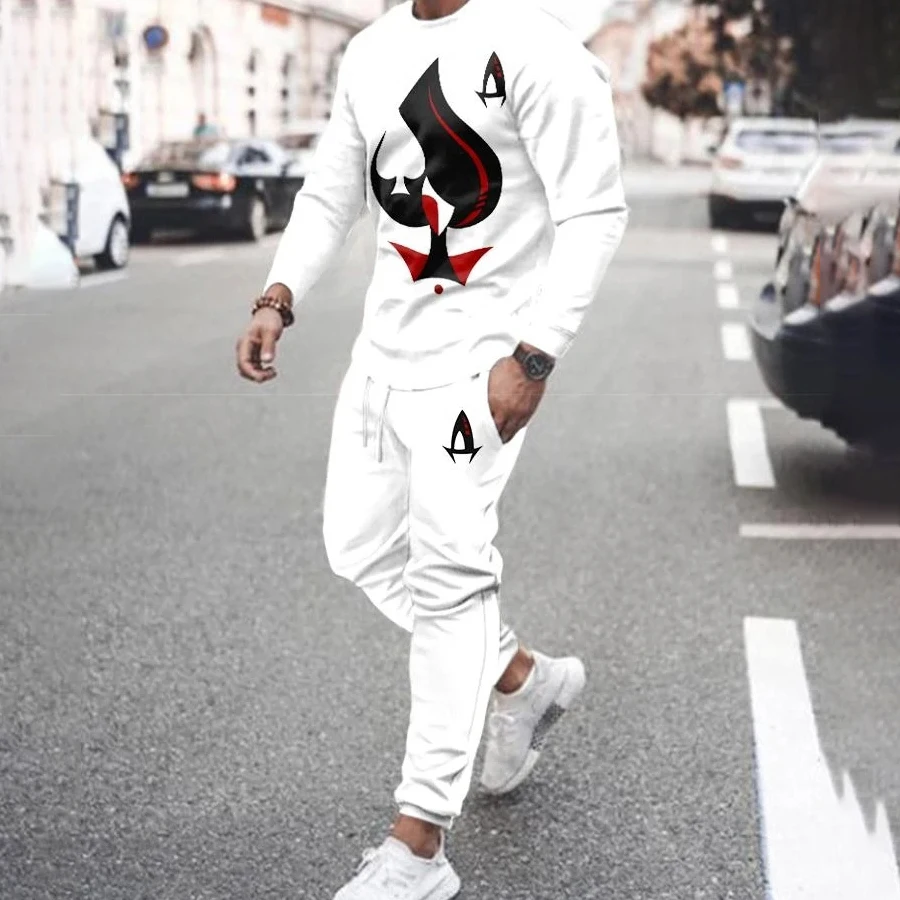Spring Autumn Men's Tracksuit Long Sleeve T-Shirt Trousers Set Fashion Suit Oversized Streetwear Casual Clothing Outdoor Outfit