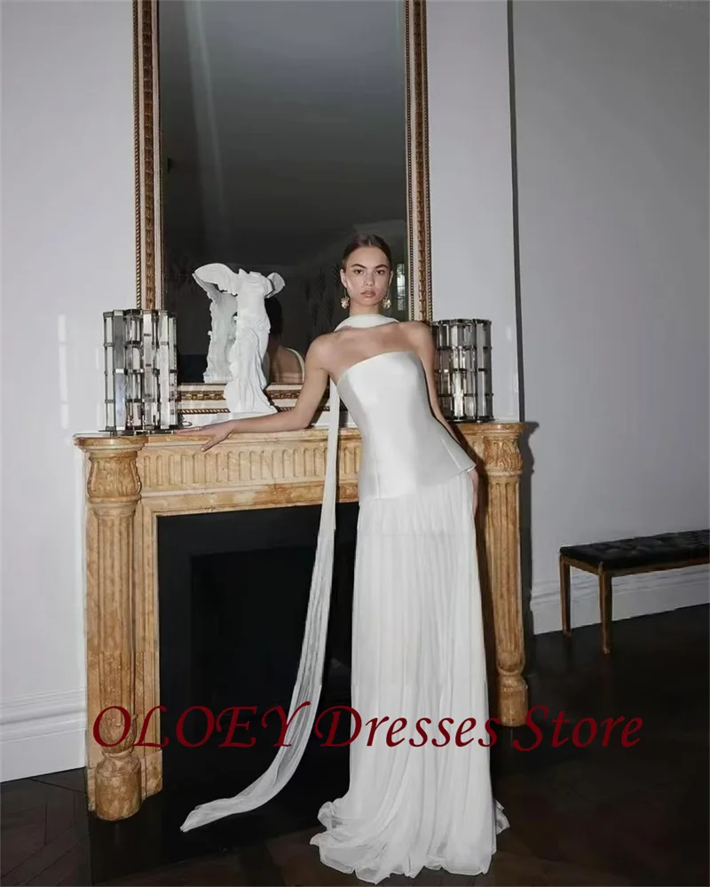 OLOEY Modern Simple A Line Wedding Dresses 2 pcs Strapless Scalf Satin Tulle Scalf Bridal Gowns Plus Size Robes Customized 4