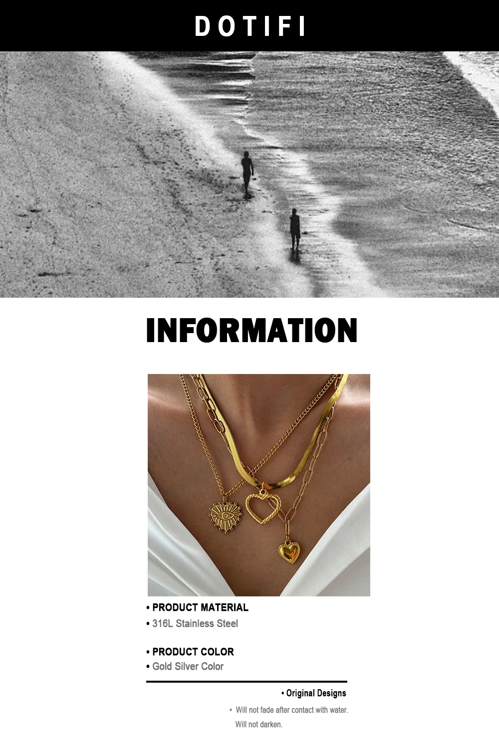 Edelstahl Halskette Vintage Edle Textur Einzigartige Herz Anhänger Multi-stil Kette Feine Halskette Für Frauen Schmuck Party Tragen – Detail 1