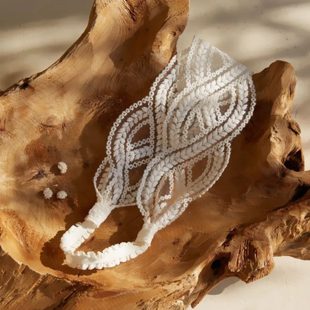 Retro Wave Lace Baby Headband Embroidered Wide Infant Hairband Hair Accessories Turban Elastic Hair Hoop Photography Props