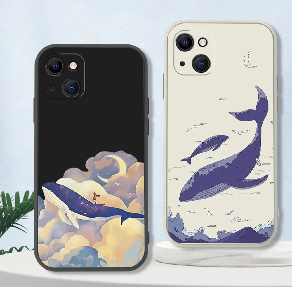 Anime Whale Matte Soft Silicone Phone Case - Artistic Scene Design Cover