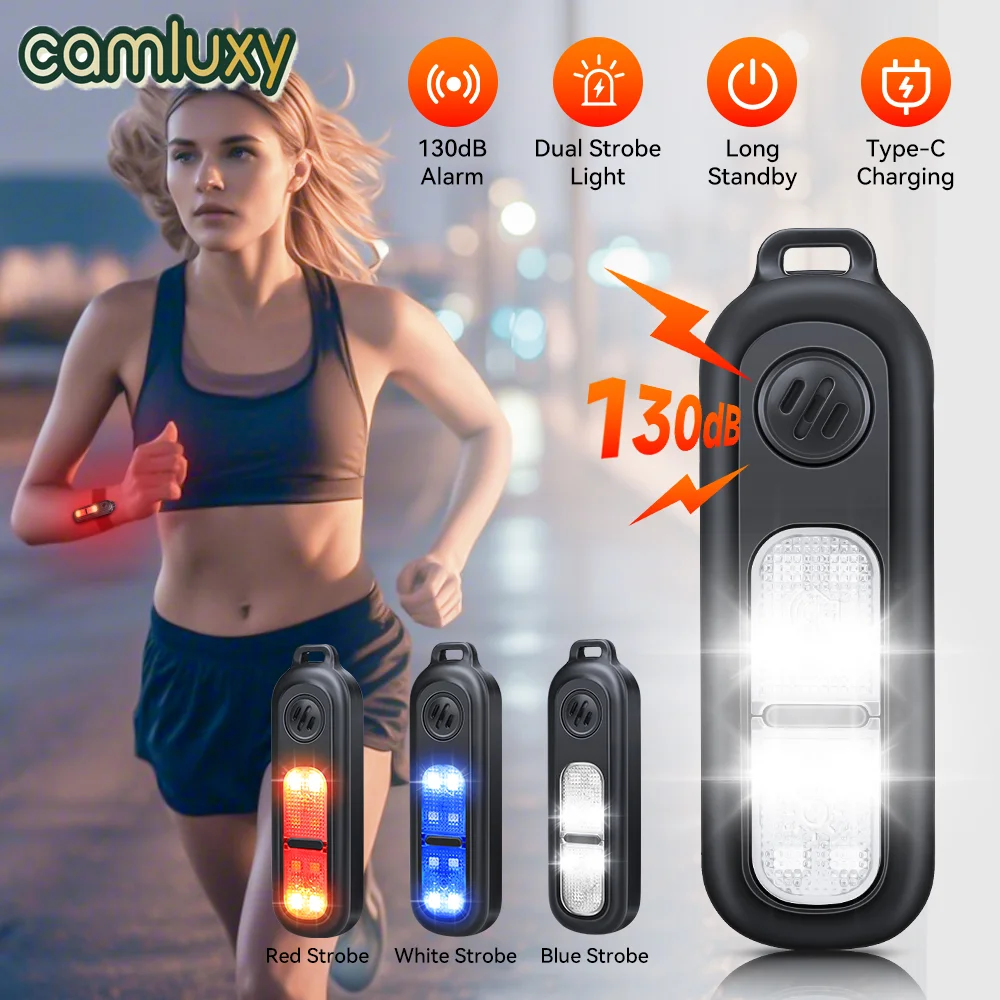 Camluxy 130dB Safety Self Defense Alarm Type-C Rechargeable Personal LED Emergency Night Light Key Chain Night Running