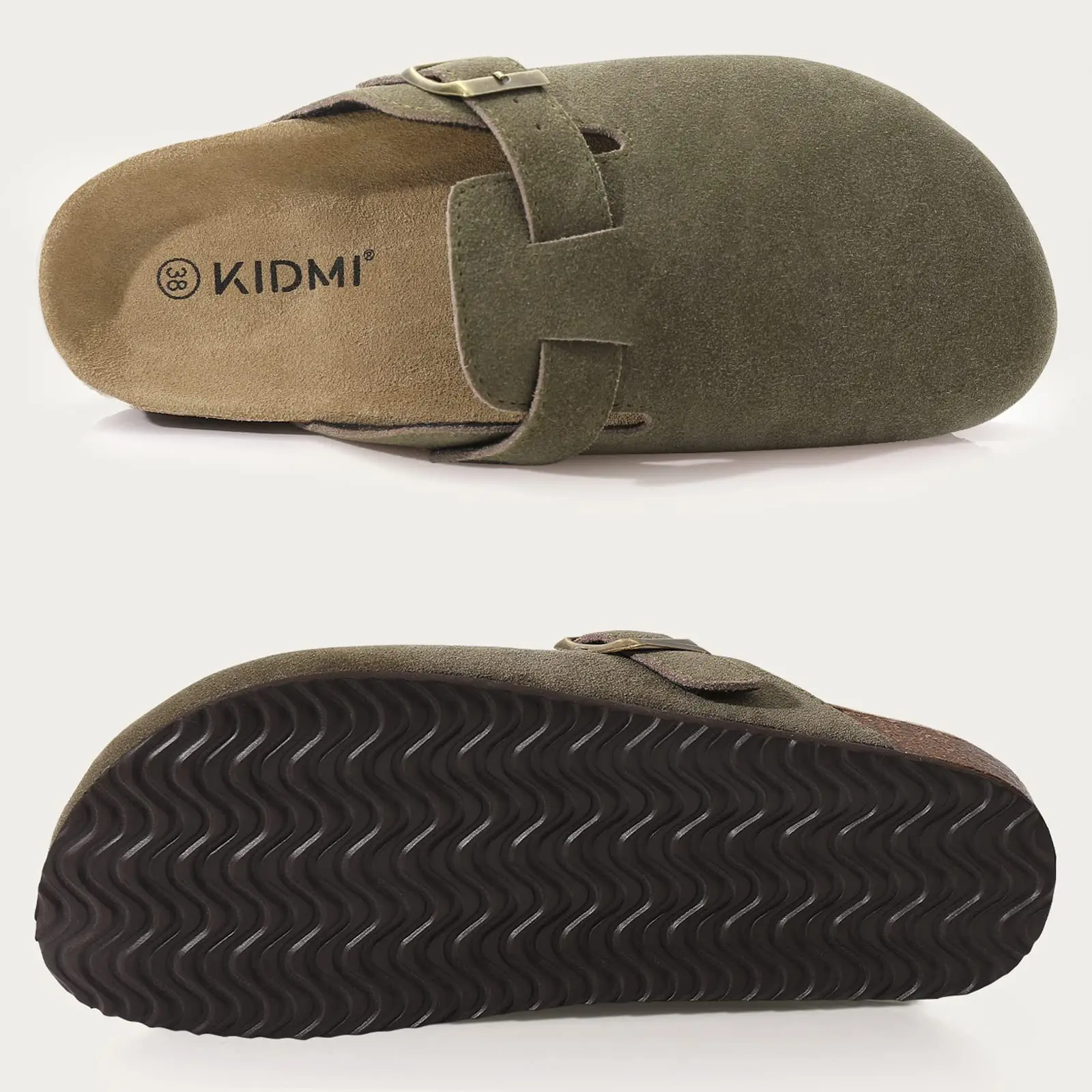 Buckle Clogs for Women Men Genuine Suede with Arch Support Soft Cork Footbed Mules Fashion Thick Beach Sandals