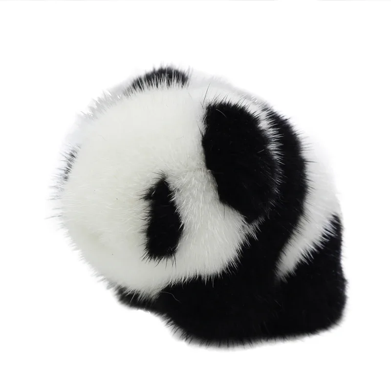 10CM Cute Panda Real Mink Fur Key Chains Plush Toy Pendant Kids School Bag Hanging Ornaments Women Car Keyring Trinkets Gift