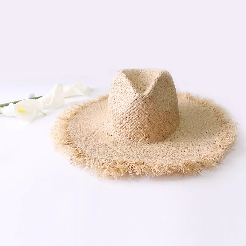 DIY natürlicher Basthut Körper Millinery Sommer Strohhut breite Krempe Panamahut Kentucky Derby Sonnenhut mit Bommel Blumengürtel Schleife – Detail 17