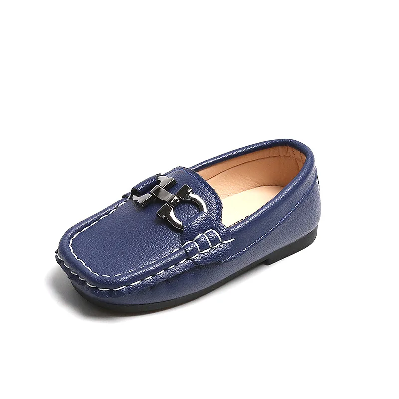 Boys Casual Flats Kids Leather Shoes Slip-on Loafers Moccasins Square Toes with Metal Buckle Fashion Classic Soft Party Shoes 5
