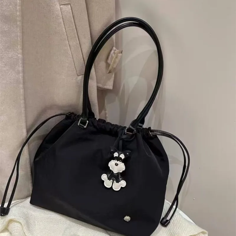 JIAERDI Black Drawstring Minimalist Tote Bag Women Nylon Large Capacity Shoulder Bag Ladies Casual Commute Versatile Handbag New