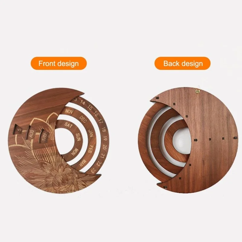 Wooden Round Perpetual Calendar Creative Wooden Wall Calendar Wall Hanging Crafts Decorative Xmas Gift Handicraft Decoration