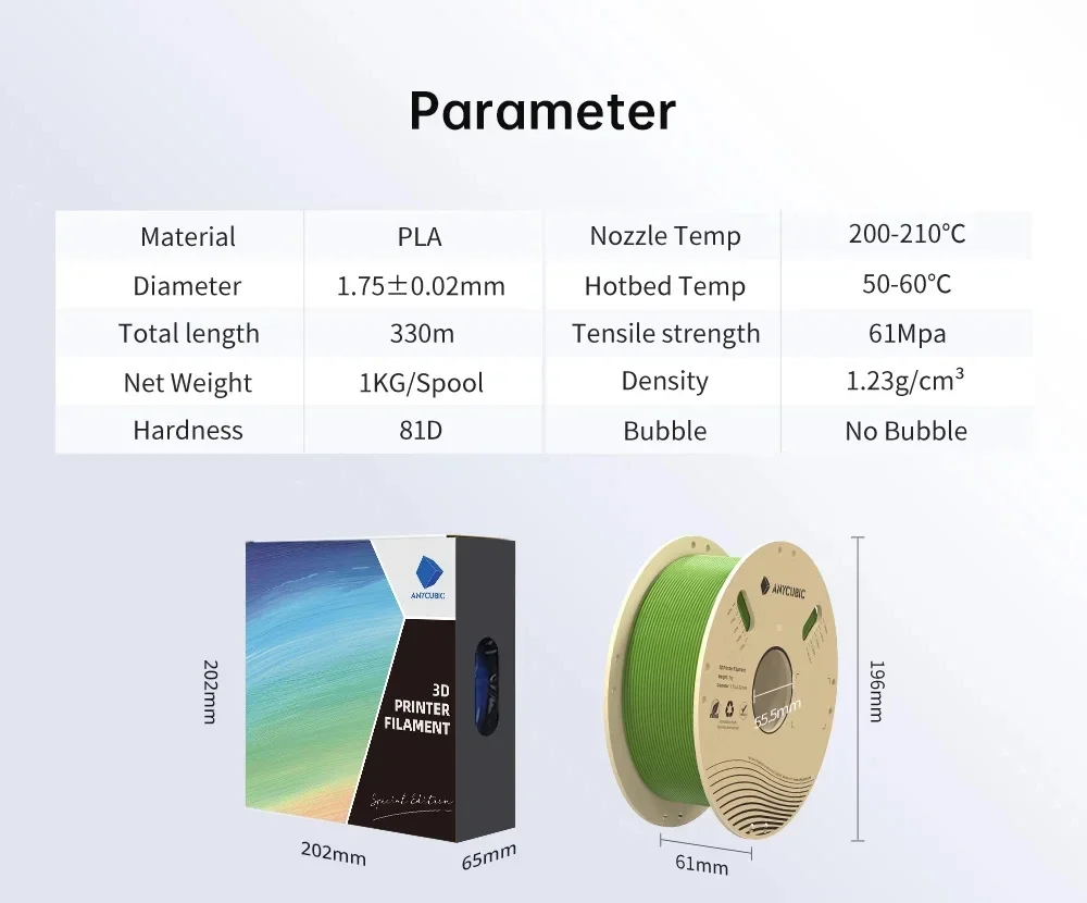 ANYCUBIC 3D 프린터 Pantone 필라멘트 PLA 1.75mm 1kg/롤 플라스틱 고무 공동 제작 소재 FDM 3D 프린터 K3 콤보용