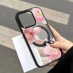 Pink Floral Lily Orchid Pastel Magnetic Phone Case Cover - Galaxy S23 Ultra (Black)