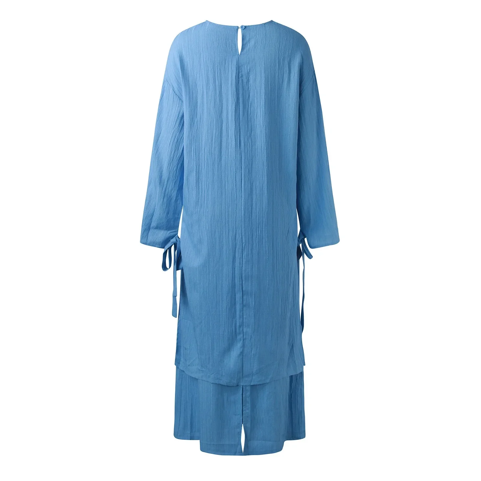 Arab Muslim Women Modest Dress 2024 New Mid Length Long Sleeve Wrinkled Pleated Robe Tops and Skirt Set Islam Abaya Robe - Image 4