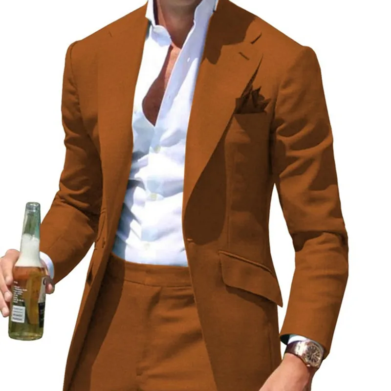 Peak Collar Men Suits Notched Slim Fit Blazers Jackets Pants 2PCS Causal Business Wedding Groom Wear mens suit