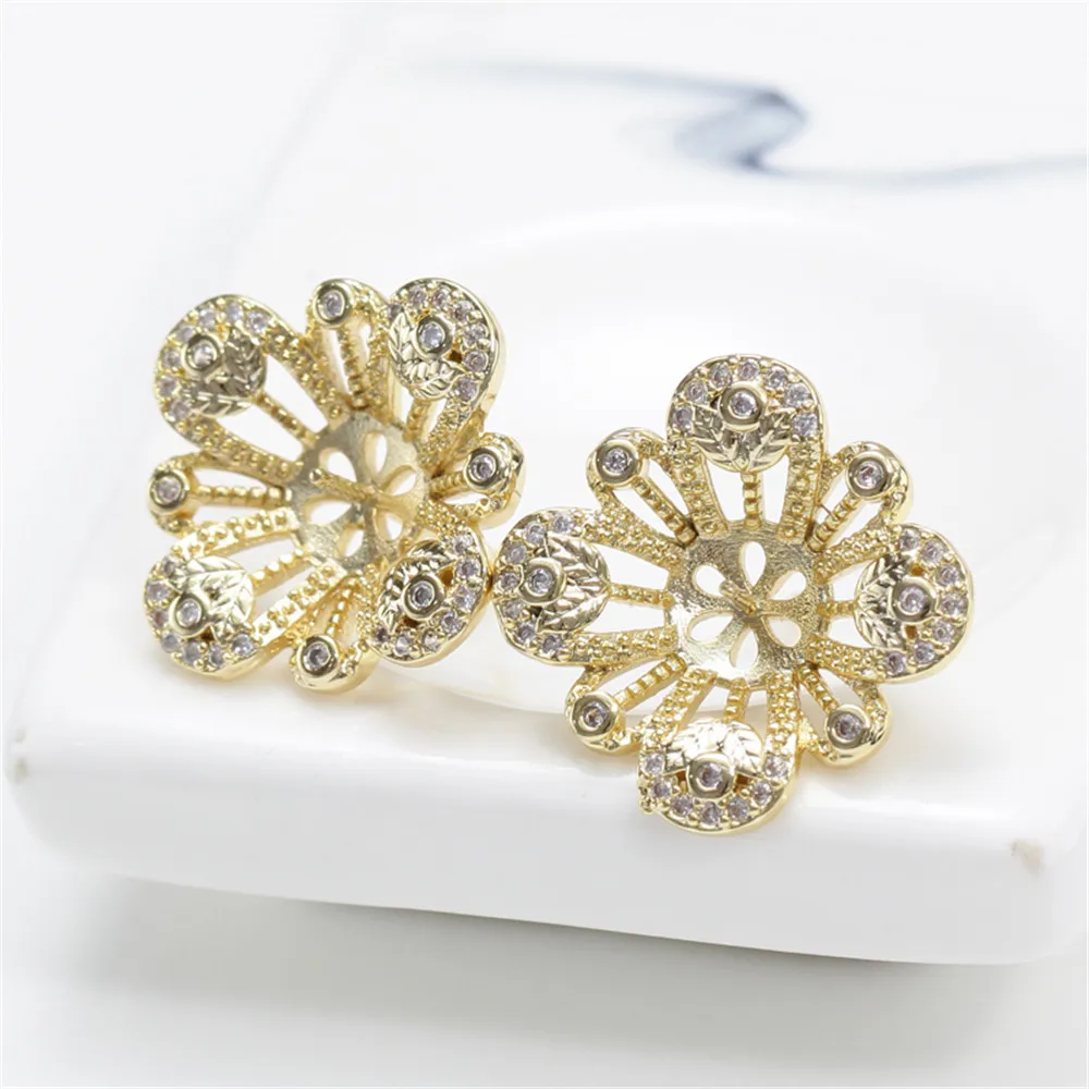 

Copper plated gold plated K gold craft square simple ear stud earpin 925 silver pearl DIY accessories