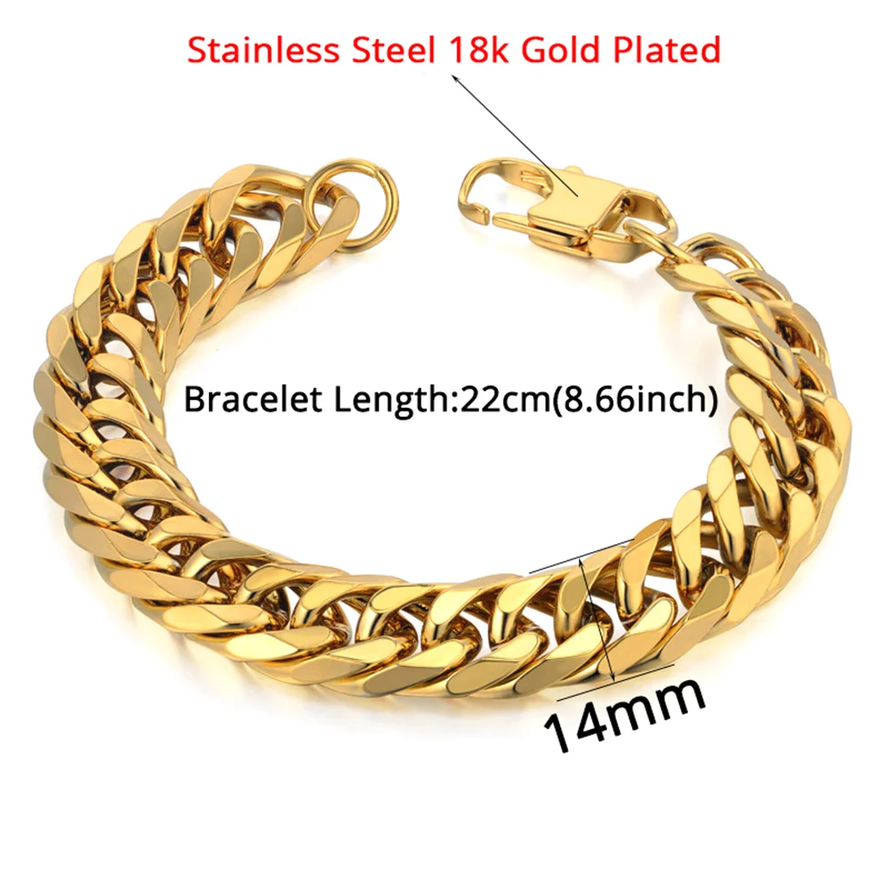 Mens 316L Stainless Steel Male Bracelet Wholesale Braslet Gold Silver Color  Braclet Chunky Cuban Chain Link Bracelet For Man - AliExpress