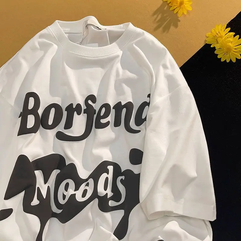 

2023 New Top for Women Round Neck Kpop Lovers Oversized T-shirt Text Printing Y2k Pure Cotton Streetwear American Style Tops
