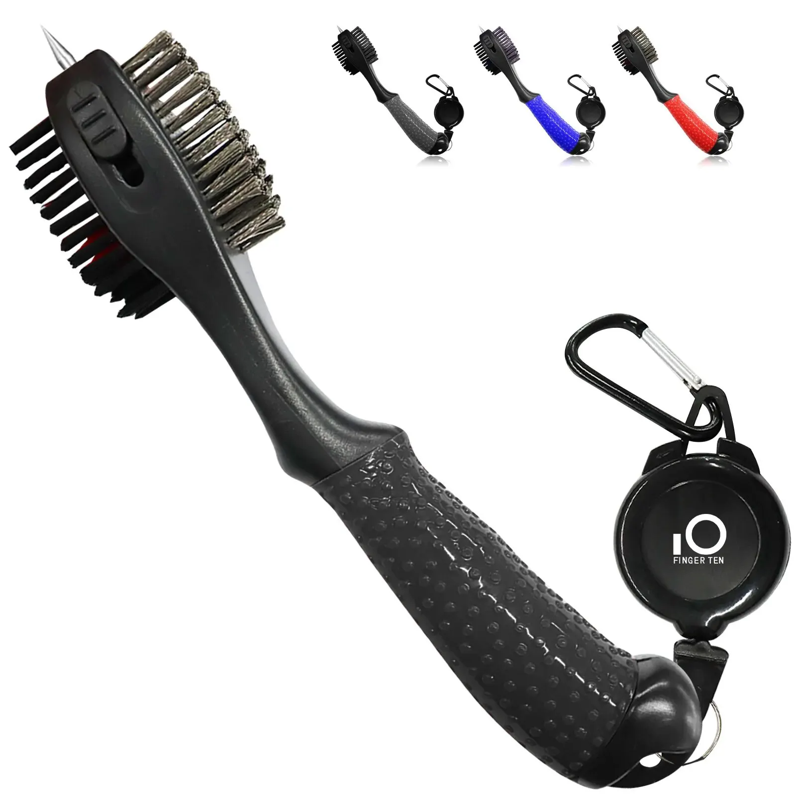 Golf Club Cleaner Kit Oversized Head with Retractable Zip-Line Clip Double Sided with Spike for Cleaning Groove Shoes