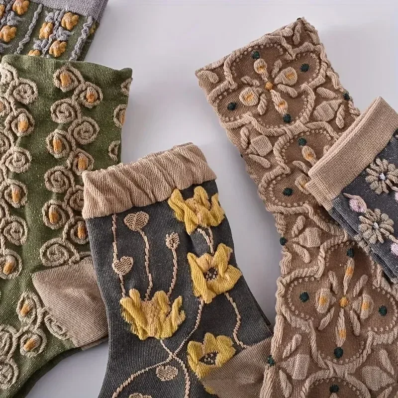 5 Pairs 3D Floral Textured Socks, Retro Court Style All-match Socks, Women's Stockings & Hosiery 45,625 Reviews 4.7 All Reviews