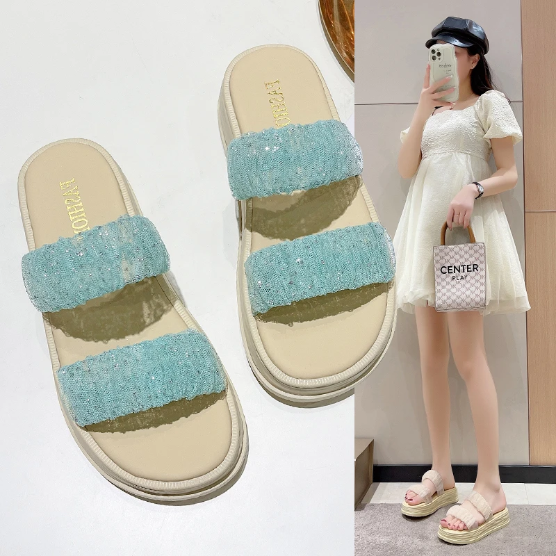 

Fairy Wind 2023 Summer Sandals and Slippers Women's Korean Edition Thick Soft Sole Sandals and Slippers, Available in Three Colo