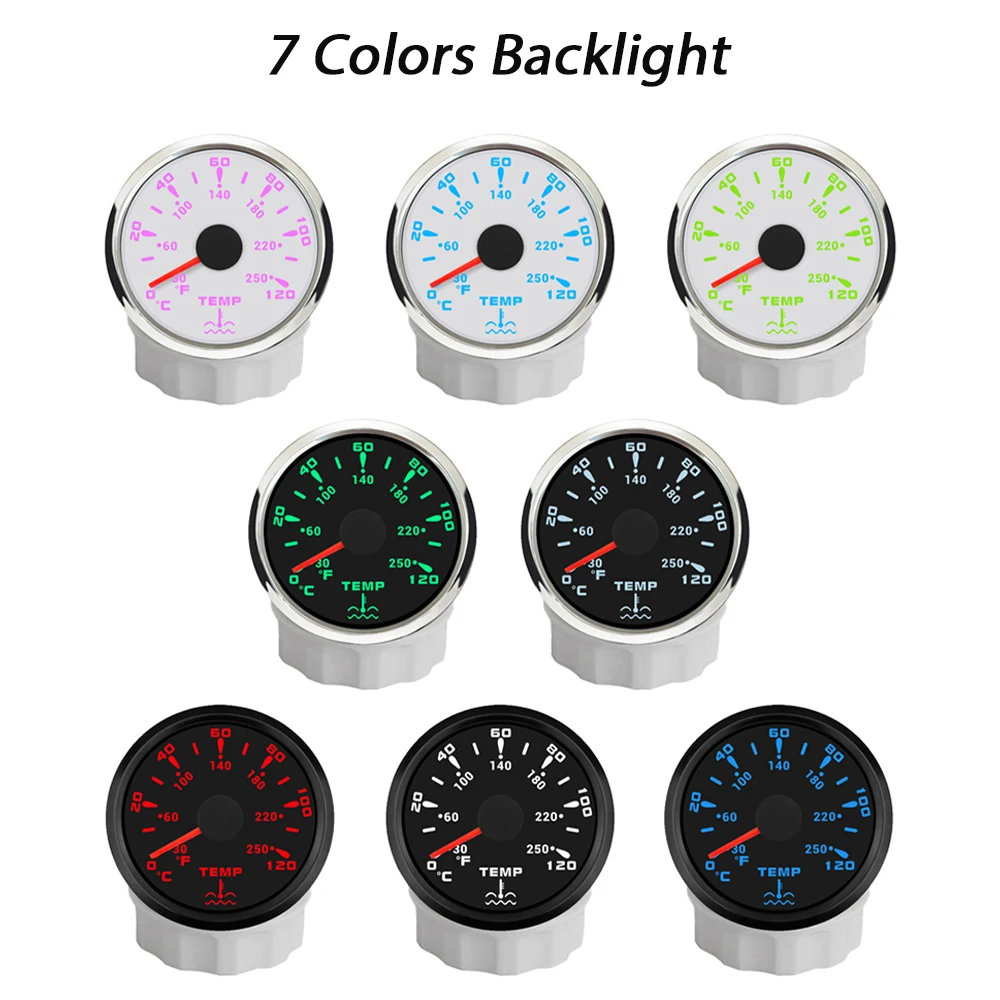 ELING 유니버셜 52mm 수온계 게이지 40-120도 7색 백라이트 12V 24V 자동차 트럭 선박용