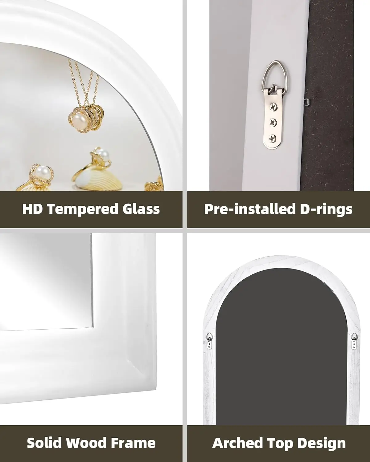 White Arched Bathroom Mirror. 24x36". White Wood Frame. Wall Mirror. For Bathroom, Living Room, Bedroom, Entryway