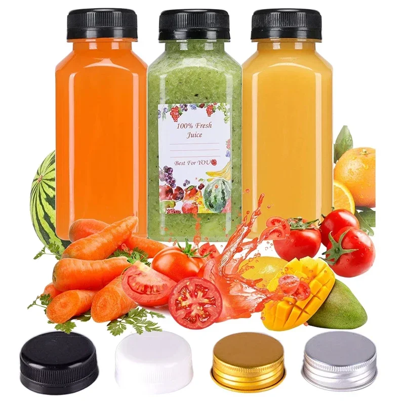 5-Pack Reusable Clear Plastic Bottles with Caps and Folding Funnel for DIY Juicing and Smoothies