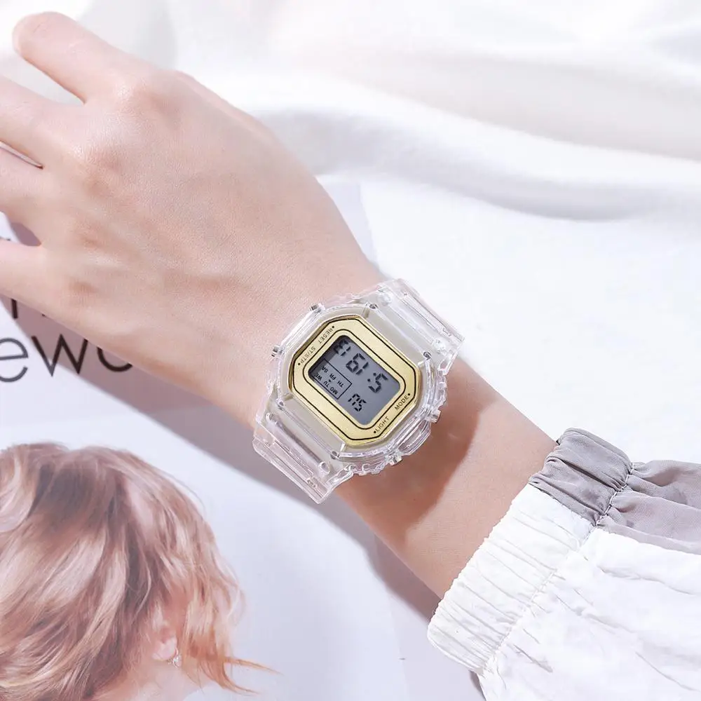 

Men Women Watches Gold Luxury Transparent Digital Sport Watch Lover's Gift Clock Children Kid's Wristwatch Casual Female Watch