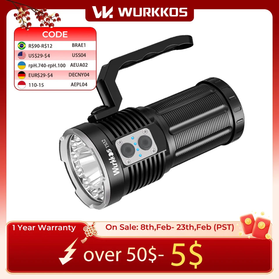 Wurkkos TS32 強力な懐中電灯 13000LM 3A パワーバンクデュアル