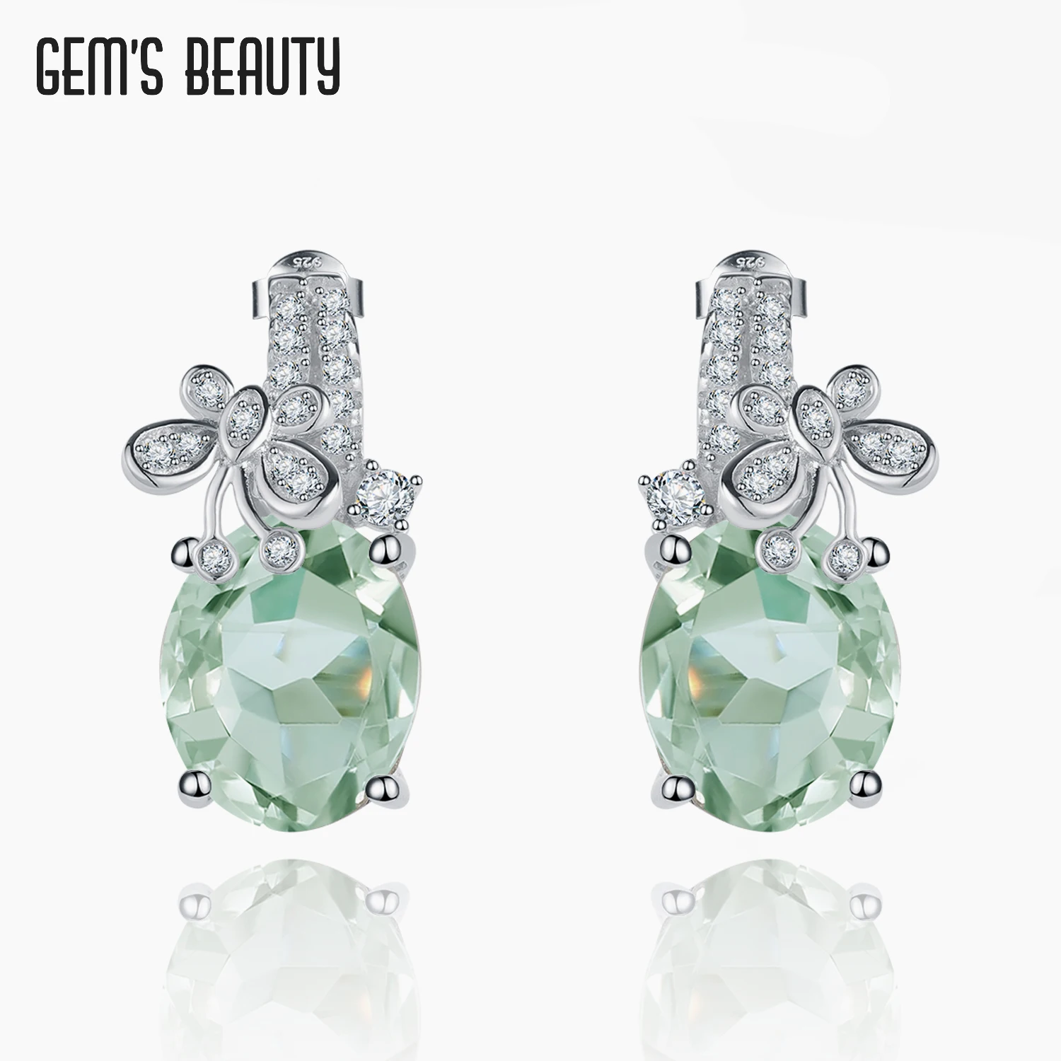 

Gem's Beauty 9X11mm Natural Green Amethyst Stud Earrings 925 Sterling Silver Luxury Halo Earrings For Women Fine Jewelry