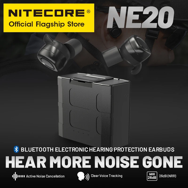 NITECORE NE20 Bluetooth Earphone Hearing Protection Earbuds Tactical Ear Electronic Hearing Protector Noise Reduction Headset xpr6500 xpr6550 xpr6580 xirp8268 xirp8200 headset ptt mic coil air tube earphone