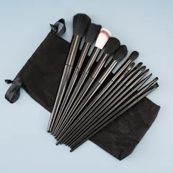Beginner's Essential 13 - Piece Makeup Brush Set with Velvet Travel Bag (Black)