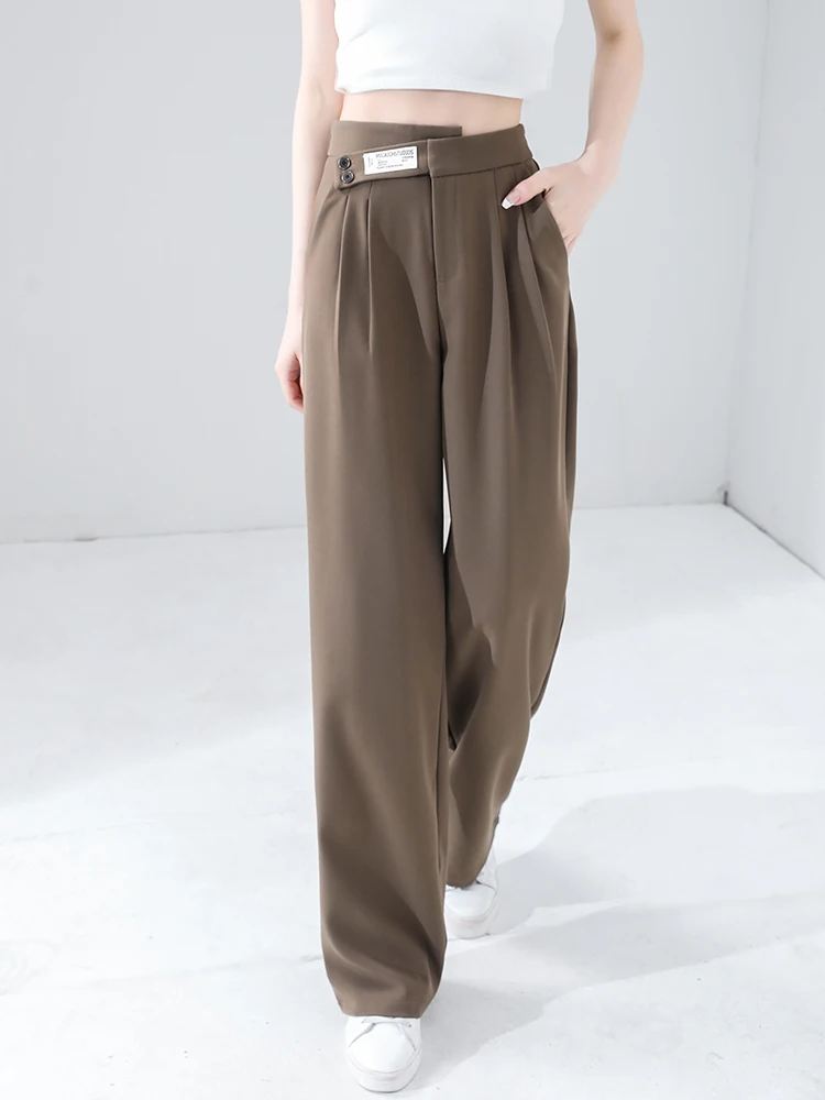 QOERLIN Chic Ladies Zipper Fly Loose Wide Leg Trousers Elegant High Waist Female Solid Suit Pants 2022 Autumn Trouser Black Grey