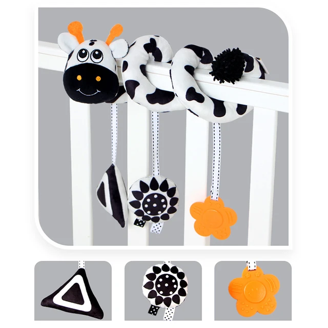 Baby Plush Hanging Toys for Car Seat Crib Stroller Infant Bed Baby Spiral Plush Toys Black White Animals Hanging Rattles Toy 2