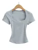 Summer square neck high elasticity crop top women's short sleeved sexy top slim fit pullover base shirt