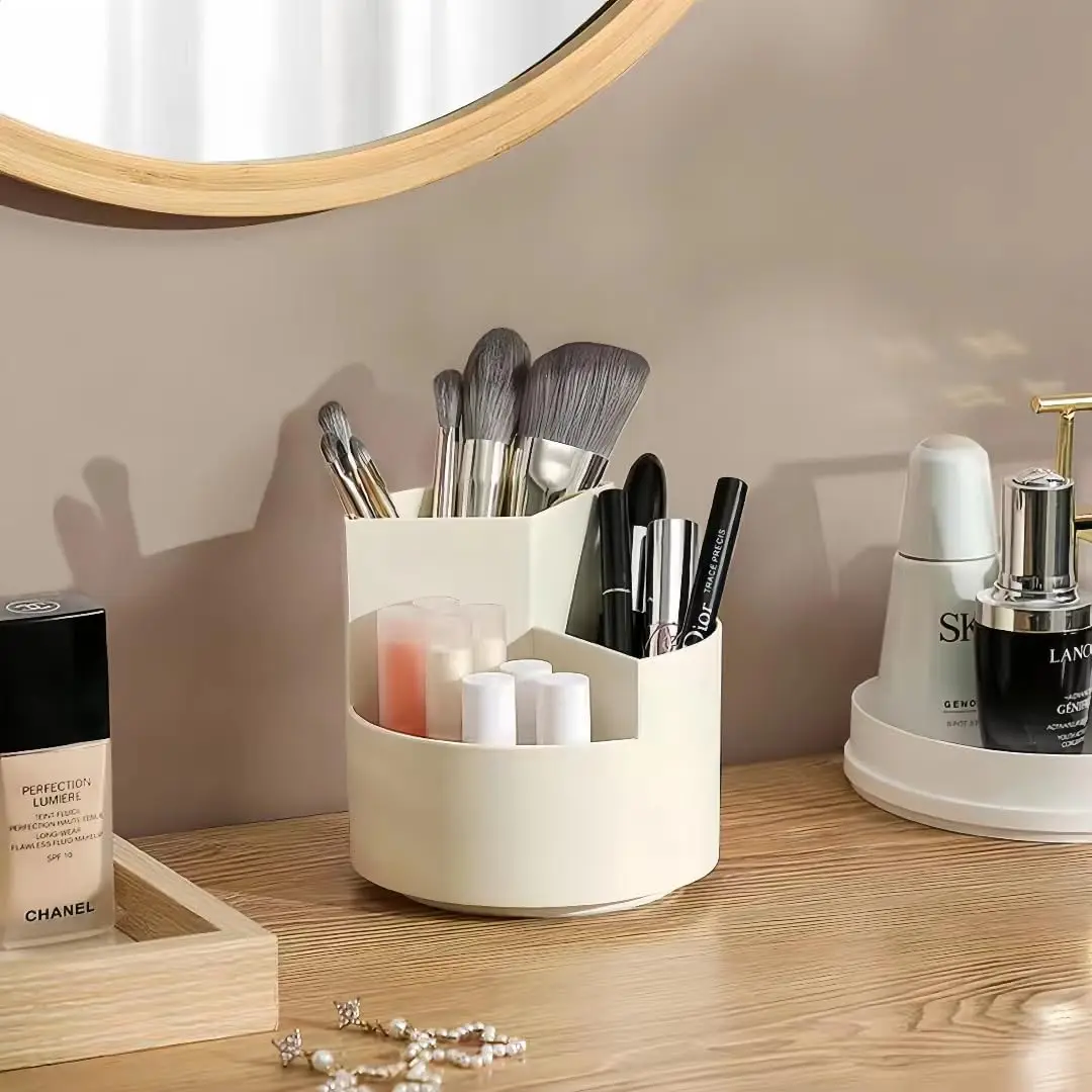 Makeup Organizer 360 Rotating Pencil Pen Holder 3 Slot for Desk Table Vanity Countertops