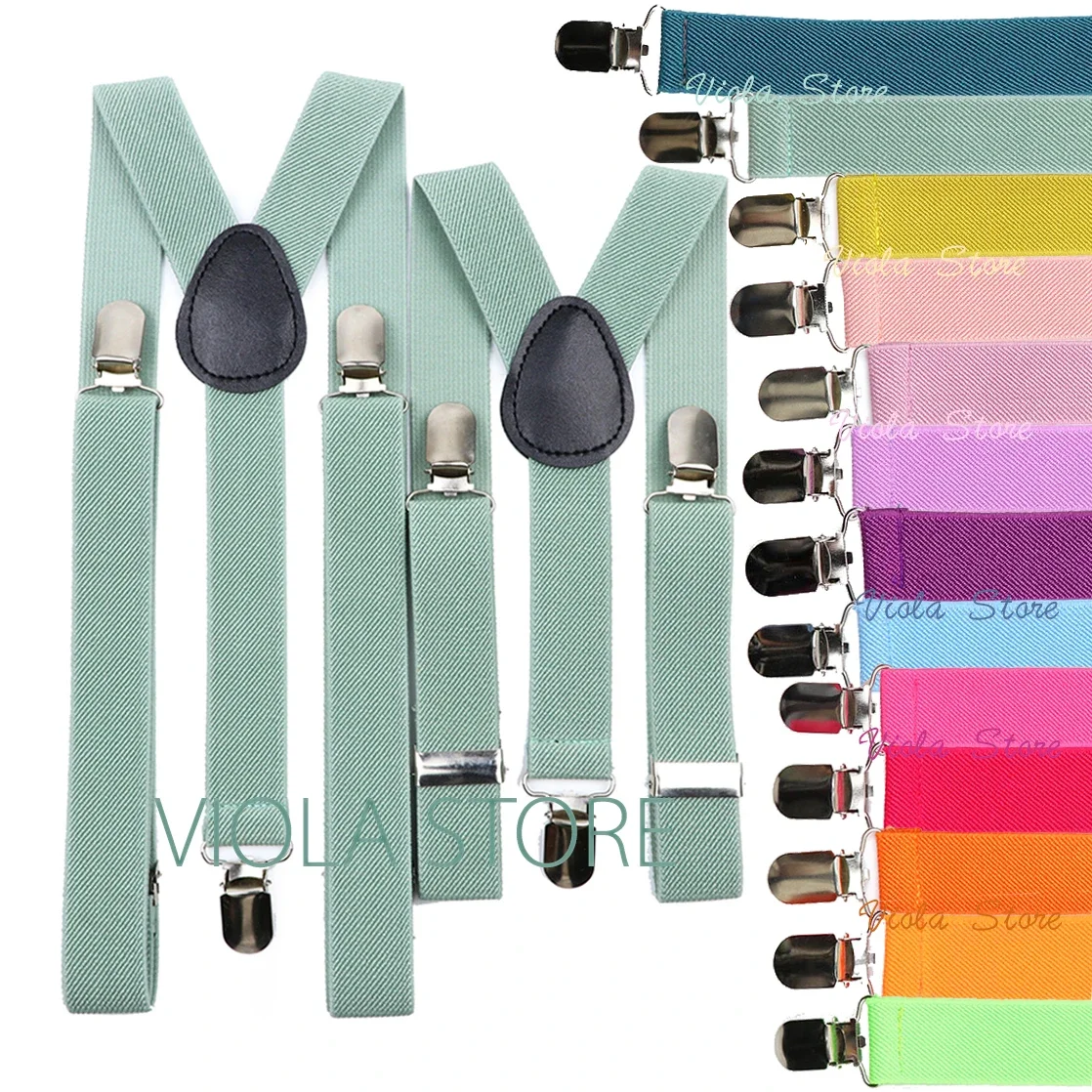 

Kid Adjustable Son Daily Wedding Set Accessory Suspender Brace Soild Salmon Elkastic New Men Dad Green Colorful Women Party Sage