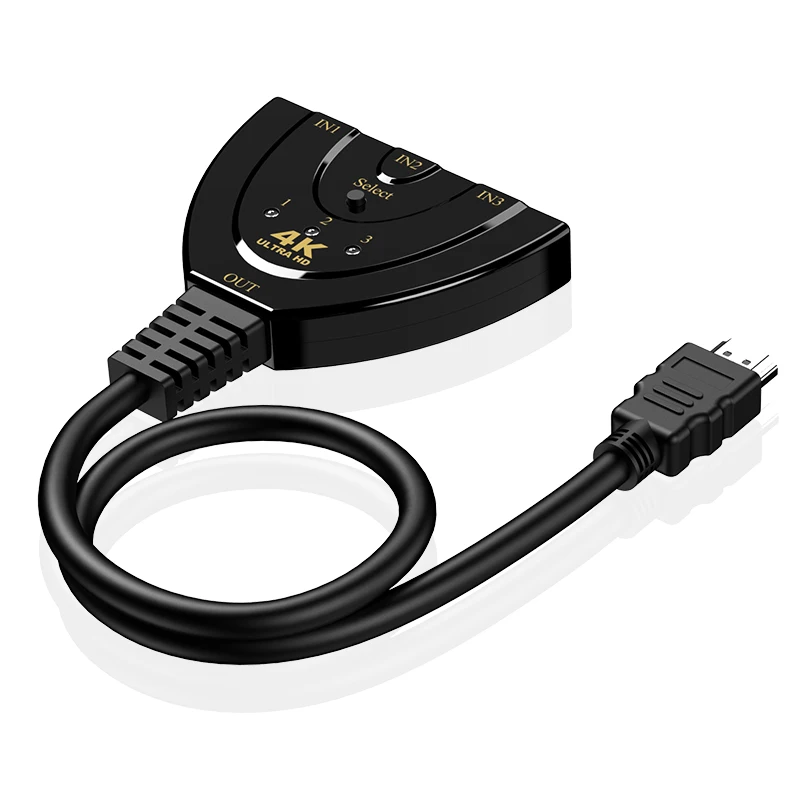 4K HDMI Switcher 3 Port HDMI Switch 3 in 1 Out with High Speed Switch Splitter Pigtail Cable Supports Full HD 4K 1080P 3D Player