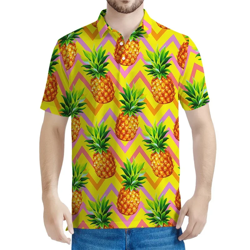 

Colorful Strippes 3d Printed Pineapple Polo Shirt Men Summer Short Sleeved Tees Oversized Tropical Fruit Pattern T-Shirt Tops