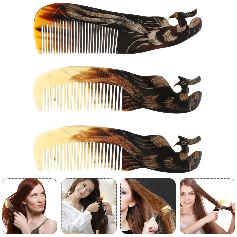 

3 Pcs Phoenix Horn Comb Portable Hand Held Massager Creative Anti-static Smooth Hair Practical Tool Scraping