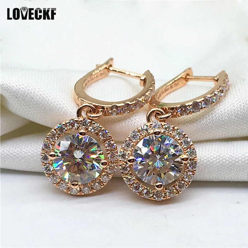 

New 18K Gold 0.5-2.0ct Round Cut GRA Certified D Color Moissanite Woman Earrings.