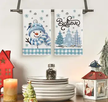 Holiday Kitchen Hand Towels - Blue Checkered 1