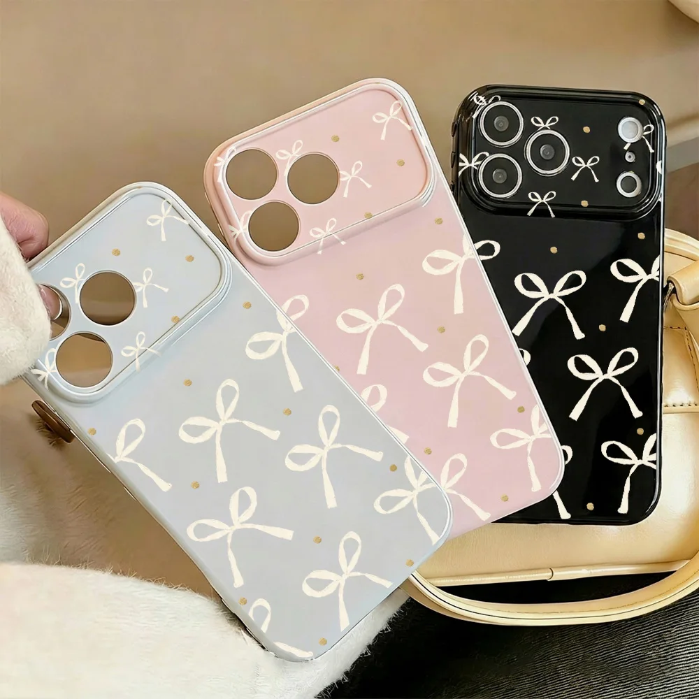 Elegant Cream Bow Phone Case with Gold Dot Accents