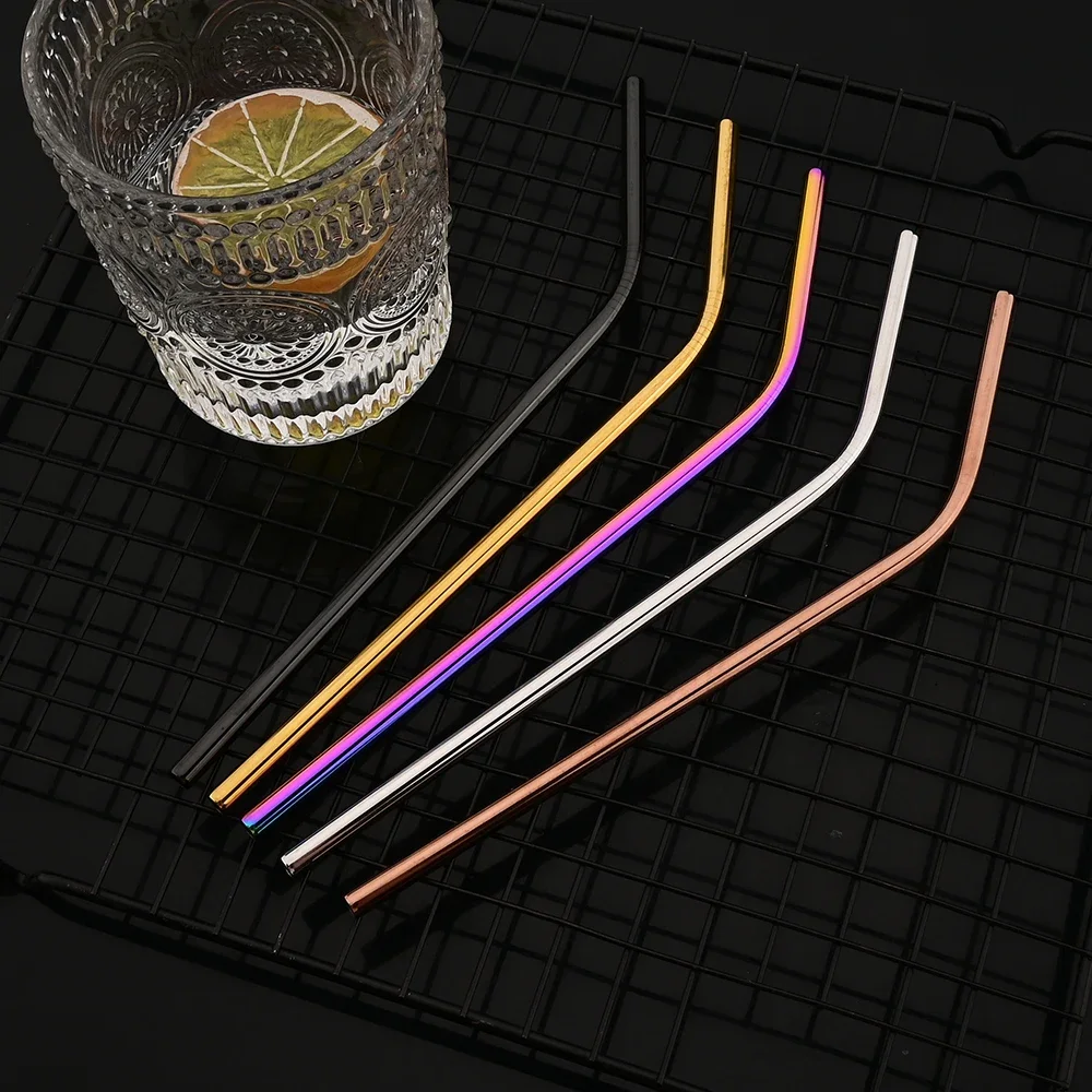 Set of 12 Rose Stainless Steel Reusable Straws with Cleaning Brush - Elegant Metal Drinking Accessories