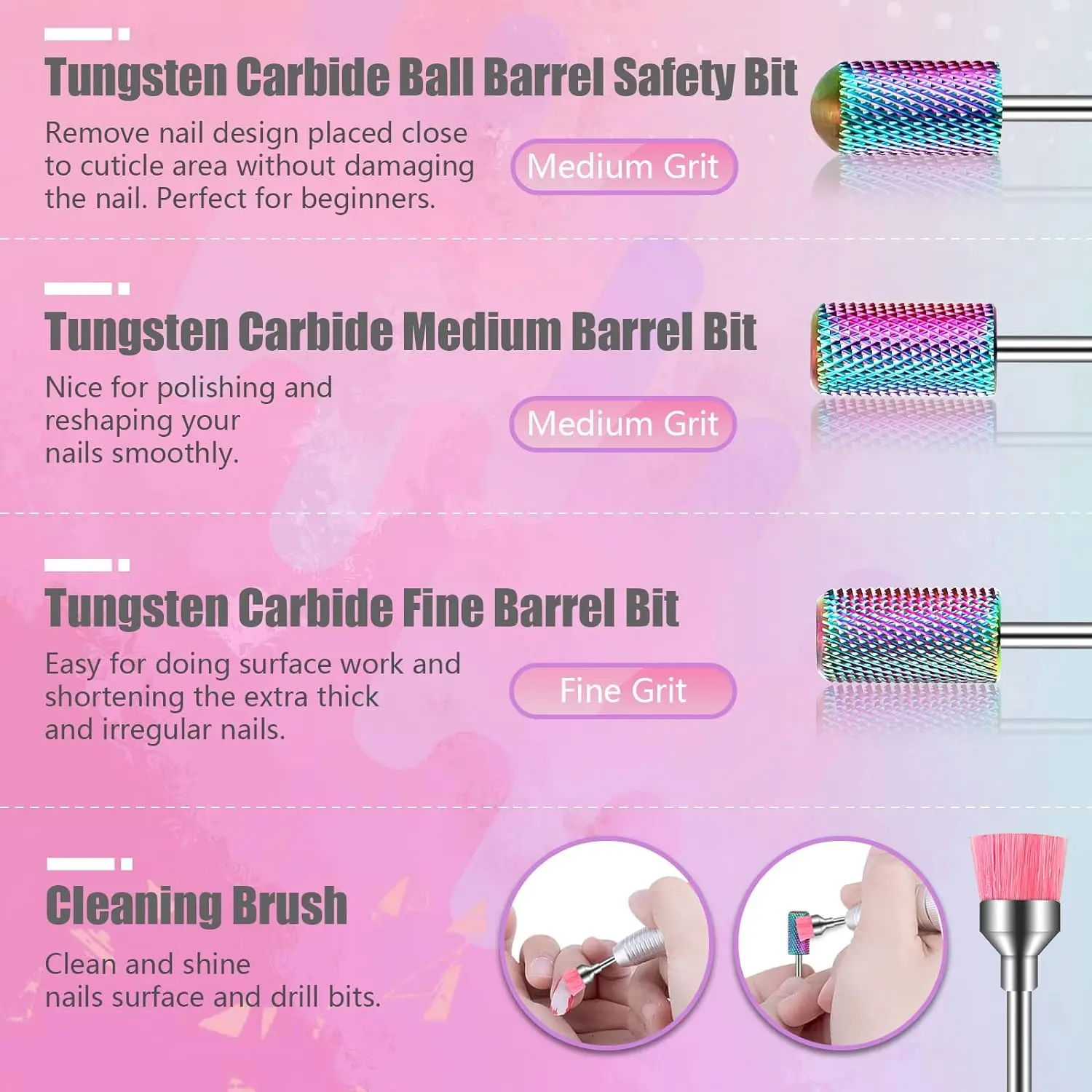 25피스 네일 밀링 커터 세트, 3/32인치 네일 드릴, 세라믹 카바이드 다이아몬드 큐티클 네일 드릴, 효율적인 제거 드릴